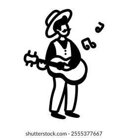 A hand drawn icon of street music character 

