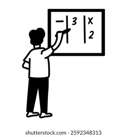 A hand drawn icon of a student solving math question on board 
