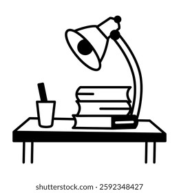 A hand drawn icon of study desk 
