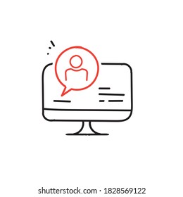 símbolo de icono dibujado a mano para el concepto de seminario web, curso en línea, educación distante, videoconferencia, conferencia de grupos de internet, prueba de entrenamiento, trabajo desde casa, comunicación fácil. garabato
