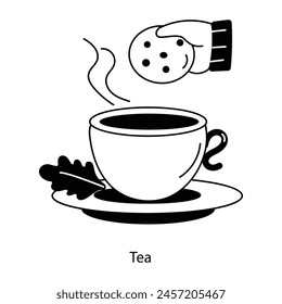 Un icono dibujado a mano de té y galleta 
