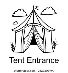 Hand drawn icon of a tent entrance, a portable shelter used for camping and outdoor activities