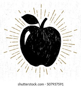 Hand drawn icon with textured apple vector illustration.