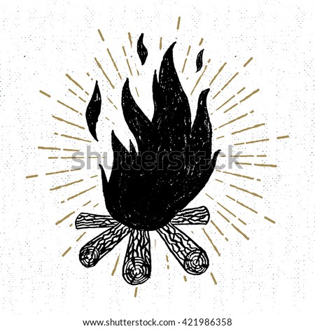 Hand drawn icon with a textured campfire vector illustration.