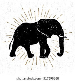 Hand drawn icon with textured elephant vector illustration.