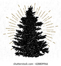Hand drawn icon with a textured fir tree vector illustration.
