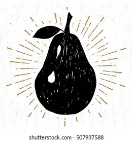 Hand Drawn Icon With Textured Pear Vector Illustration.