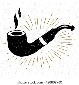 Hand drawn icon with a textured smoking pipe vector illustration.