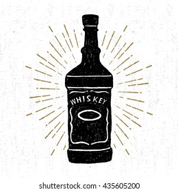 Hand Drawn Icon With A Textured Whiskey Bottle Vector Illustration.