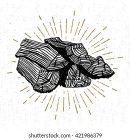 Hand drawn icon with a textured wood pile vector illustration.