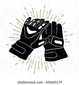 Hand drawn icon with a textured working gloves vector illustration.