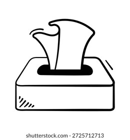 Icono dibujado a mano de la caja de pañuelos que representa la atención médica y la higiene.