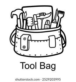 Hand drawn icon of a tool bag filled with various tools