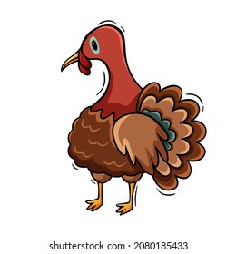 Hand drawn icon of turkey in doodle style isolated on white background.