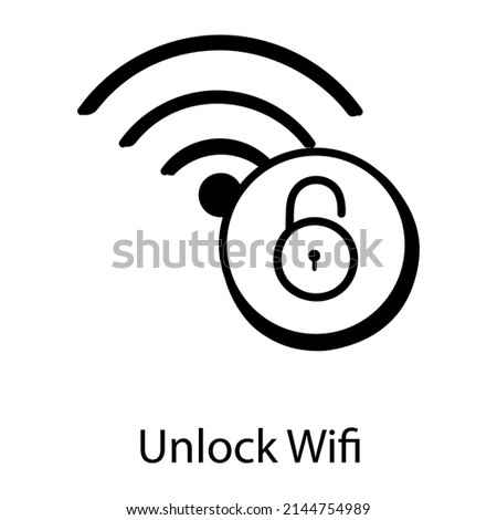 A hand drawn icon of unlock wifi, editable vector 

