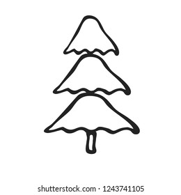 Hand drawn icon vector cartoon pine tree. Christmas tree and New Year, greeting cards. Isolated vector for holiday backgrounds, flyer, invitation, banner, design cards, scrapbooking