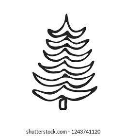 Hand drawn icon vector cartoon pine tree. Christmas tree and New Year, greeting cards. Isolated vector for holiday backgrounds, flyer, invitation, banner, design cards, scrapbooking