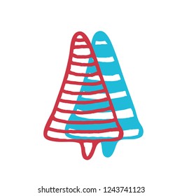 Hand drawn icon vector cartoon pine tree. Christmas tree and New Year, greeting cards. Isolated vector for holiday backgrounds, flyer, invitation, banner, design cards, scrapbooking