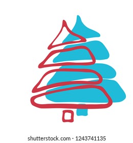 Hand drawn icon vector cartoon pine tree. Christmas tree and New Year, greeting cards. Isolated vector for holiday backgrounds, flyer, invitation, banner, design cards, scrapbooking