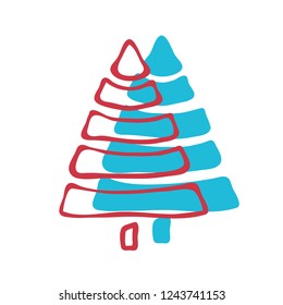 Hand drawn icon vector cartoon pine tree. Christmas tree and New Year, greeting cards. Isolated vector for holiday backgrounds, flyer, invitation, banner, design cards, scrapbooking