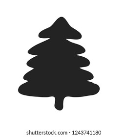 Hand drawn icon vector cartoon pine tree. Christmas tree and New Year, greeting cards. Isolated vector for holiday backgrounds, flyer, invitation, banner, design cards, scrapbooking