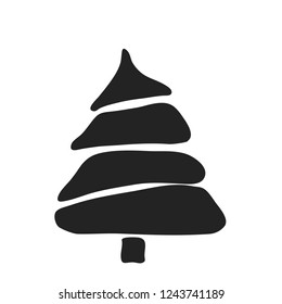 Hand drawn icon vector cartoon pine tree. Christmas tree and New Year, greeting cards. Isolated vector for holiday backgrounds, flyer, invitation, banner, design cards, scrapbooking