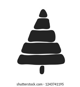 Hand drawn icon vector cartoon pine tree. Christmas tree and New Year, greeting cards. Isolated vector for holiday backgrounds, flyer, invitation, banner, design cards, scrapbooking