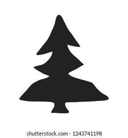 Hand drawn icon vector cartoon pine tree. Christmas tree and New Year, greeting cards. Isolated vector for holiday backgrounds, flyer, invitation, banner, design cards, scrapbooking