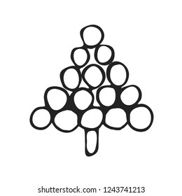 Hand drawn icon vector cartoon pine tree. Christmas tree and New Year, greeting cards. Isolated vector for holiday backgrounds, flyer, invitation, banner, design cards, scrapbooking