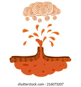Hand drawn icon of volcano eruption. Vector illustration.