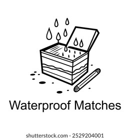 Hand drawn icon of waterproof matches in a sealed box