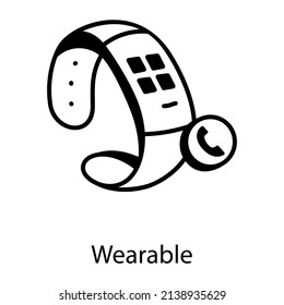 Hand drawn icon of wearbe, bluetooth connected watch 


