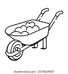 A hand drawn icon of wheelbarrow 


