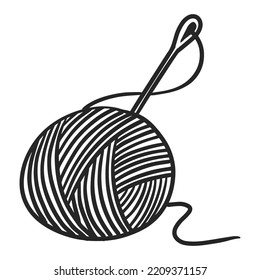 Hand drawn icon Yarn and needles illustration. Hand craft.