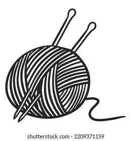 Hand drawn icon Yarn and needles illustration. Hand craft.
