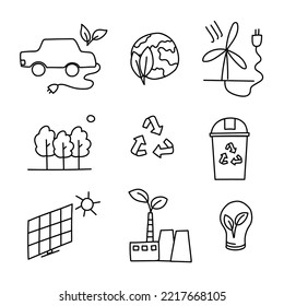 hand drawn icons about ecology, energy economy