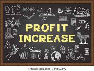 Hand drawn icons about Profit Increase on chalkboard.Vector illustration