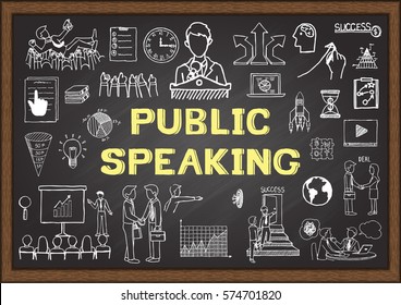 Hand Drawn Icons About Public Speaking On Chalkboard