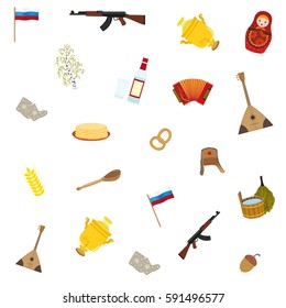 hand drawn icons associations with Russia on a white background