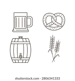 Hand drawn icons beer mug pretzel barrel wheat ears oktoberfest celebration elements vector