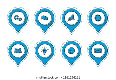 Hand drawn icons with business elements. Vector.