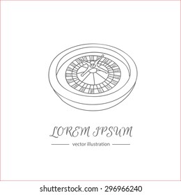 Hand drawn icons of casino roulette wheel isolated on white background, vector illustration, logo design template. Modern linear branding element for casino, gambling towns, apps and websites