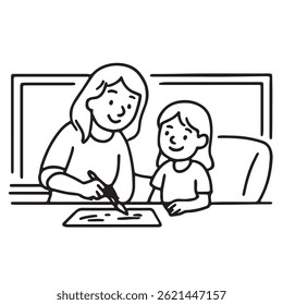 Hand Drawn Icons of Children Bonding with Parents and Grandparents