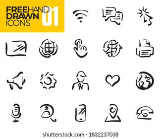 Hand Drawn Icons. Contact Line Icons. Business Icons Set. Doodles.