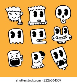 Hand drawn icons doodle drawing black and white separated layer