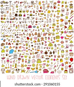 Hand Drawn Icons, Elements, Characters and Logos. Business, Floral, Christmas and other Elements. Big Set.