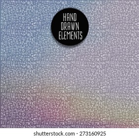 Hand drawn icons and elements pattern. Digital illustration