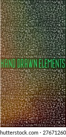 Hand drawn icons and elements pattern. Digital illustration