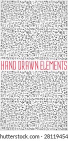 Hand drawn icons and elements pattern. Digital illustration