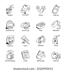 Hand Drawn Icons of Grocery Items 

